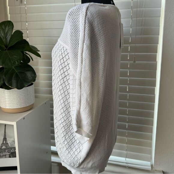 Magaschoni Pointelle Knit Pullover Top M White Short Sleeve Formal Casual NWT - Picture 5 of 9
